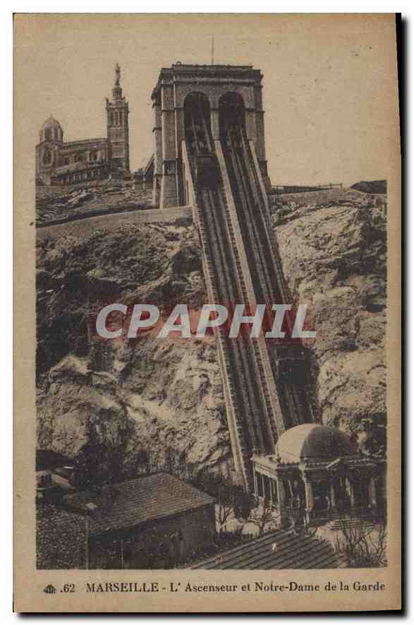 CPA Marseille L'Ascenseur et Notre Dame de la Garde