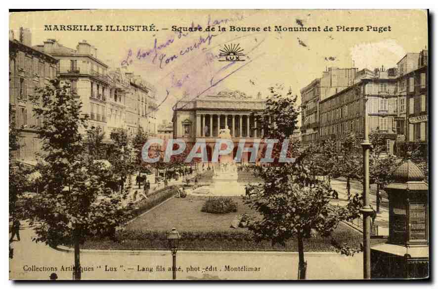 CPA Marseille Illustre Square de la Bourse et Monument de Pierre Puget