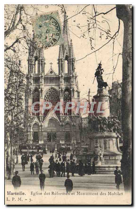 CPA Marseille Eglise des Reformes et Monument des Mobiles