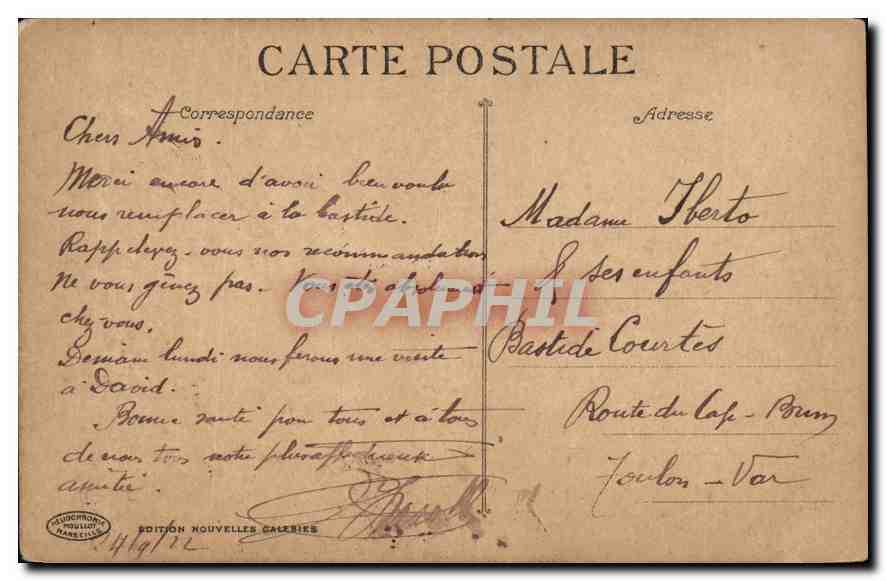 CPA Marseille la Place Castellane et Fontaine Cantini — Verso