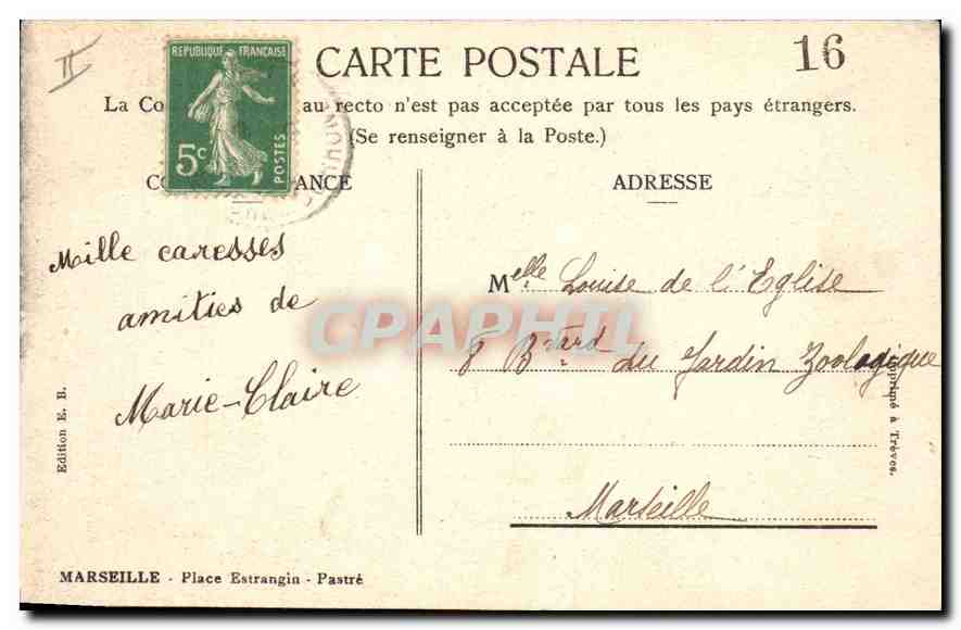 CPA Marseille Place Estangin Pastre — Verso