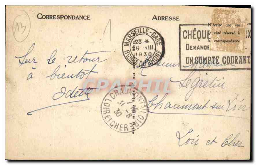 CPA Marseille La Prefecture — Verso
