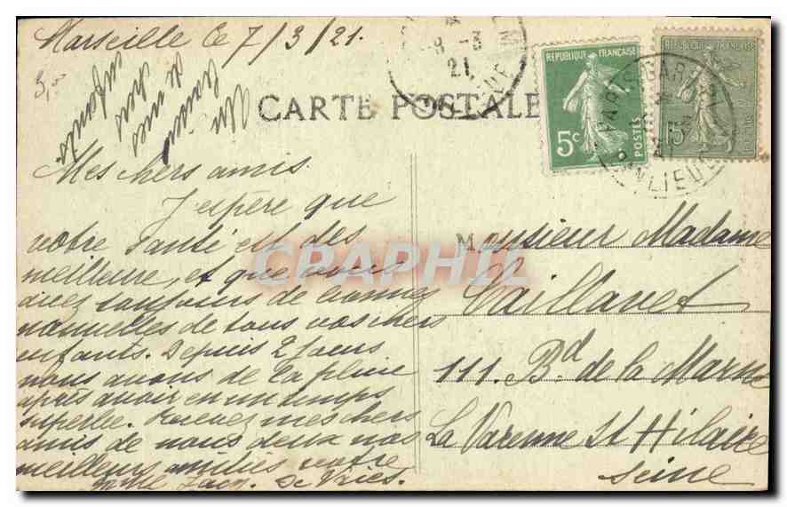 CPA Marseille La Prefecture — Verso