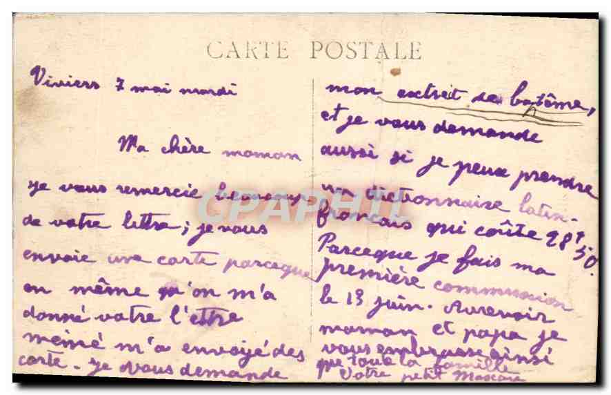CPA Marseille La Prefecture — Verso