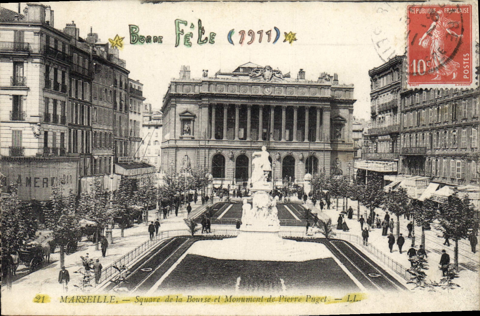CPA Marseille Square de la Bourse et Monument de Pierre Puget
