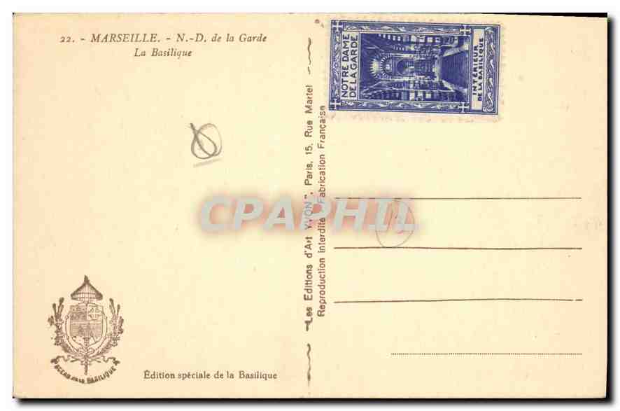 CPA Marseille N D de la Garde Vignette ND de la Garde — Verso