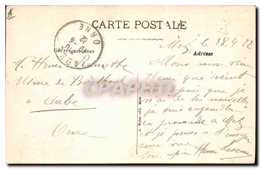 CPA Metz La Cathedrale — Rückseite