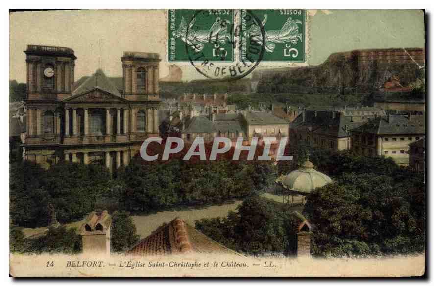 CPA Belfort L'Eglise Saint Christophe et le Chateau