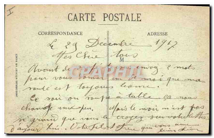CPA Belfort Le Chateau et le Lion — Verso