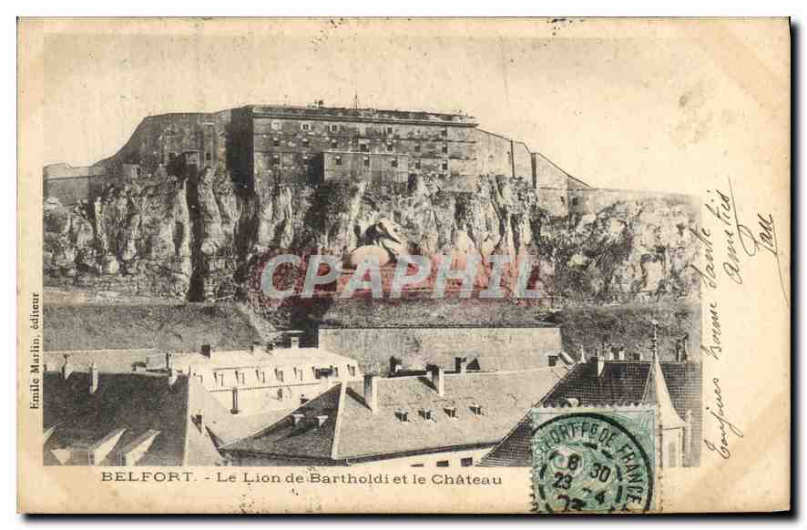 CPA Belfort Le Lion de Bartholdi et le Chateau