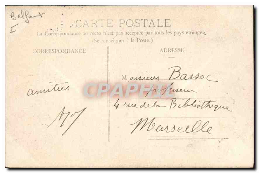 CPA Belfort Le Chateau et le Lion — Rückseite