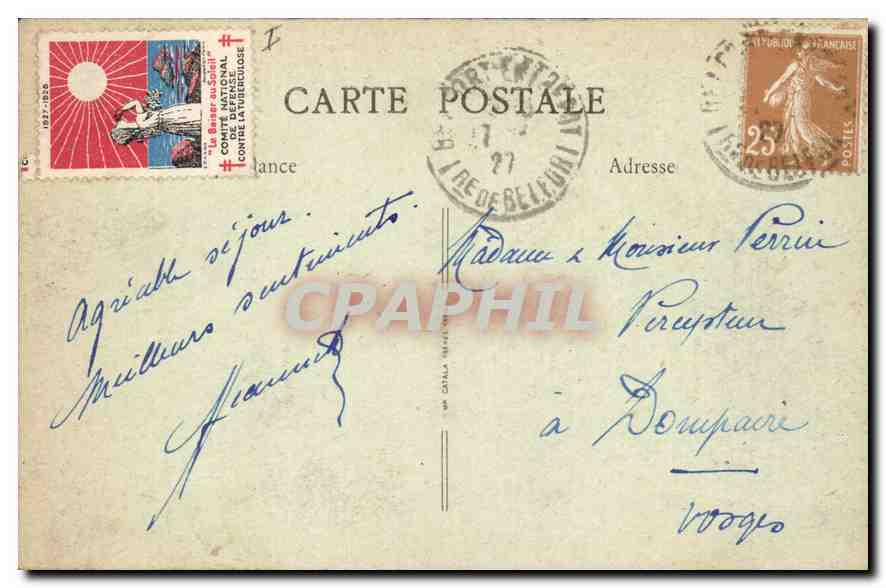 CPA Belfort Le Lion Vignette Tuberculose — Rückseite