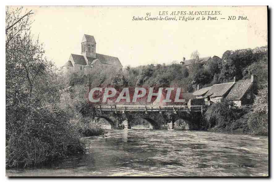 CPA Les Alpes Mancelles St ceneri le Gerei l'Eglise et le Pont 