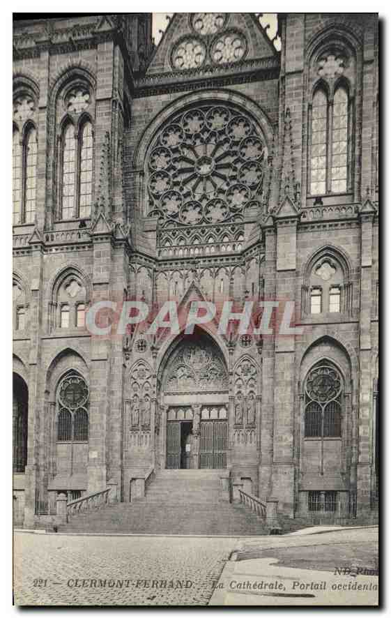 Clermont-Ferrand — La Cathédrale, Portail occidental — N.B. Rhône, n° 221