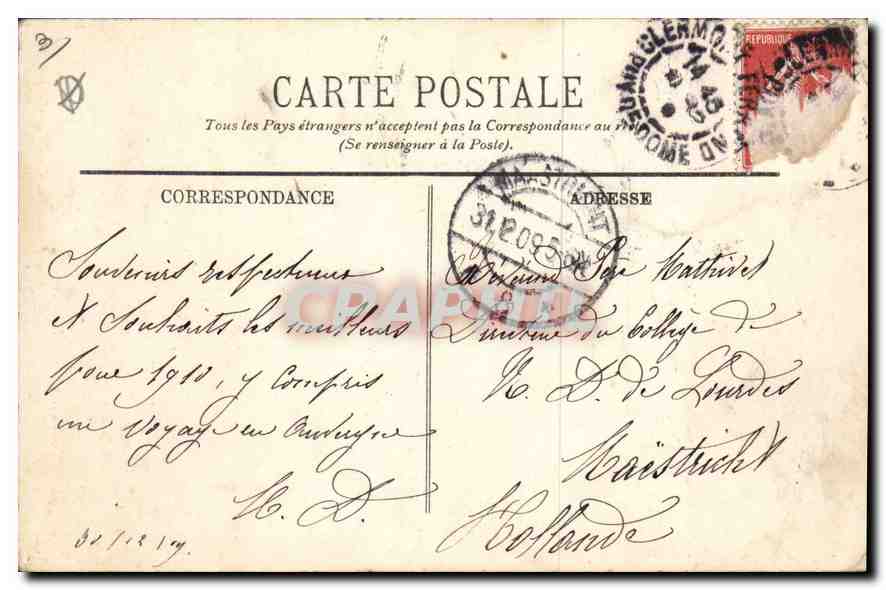 CPA Clermont Ferrand Fontaine d'Amboise  — Verso