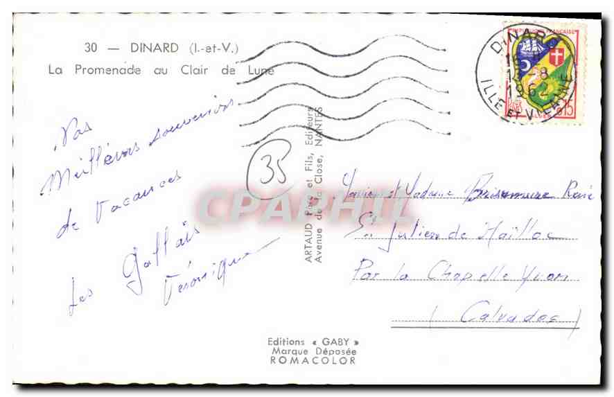 CPA Dinard I et V La Promenade au Clair de Lune  — Verso