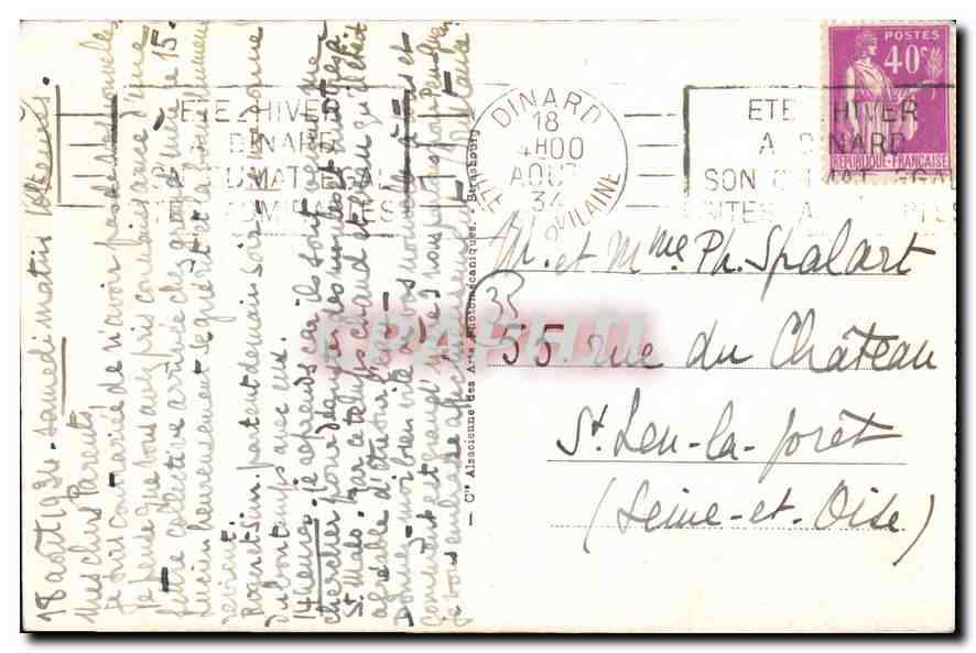 CPA Dinard Le Bric a Brac et l'embarcadiere des Vedettes vertes  — Rückseite
