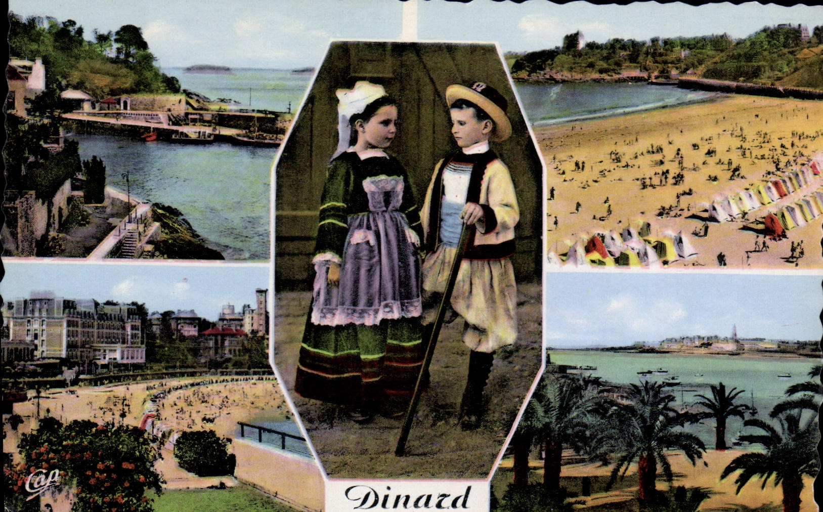 Dinard — Vue de la plage, costumes bretons, la palmeraie — C.P.A.P.H.I.L. n°217