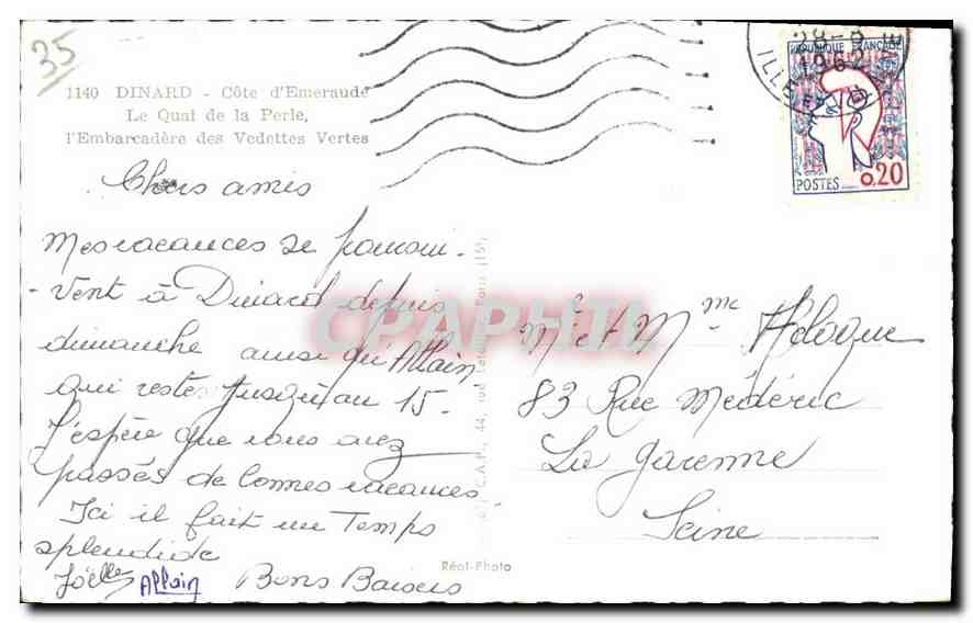CPA Cote d'Emeraude Dinard Le Quai de la Perle l'Embarcadere des Vedettes Vertes  — Rückseite