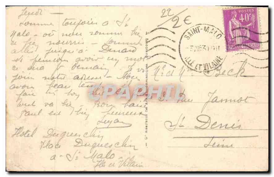 Dinard - La Plage de l'Écluse et la Piscine — CPA n°80, éditeur A.P.C. — Rückseite