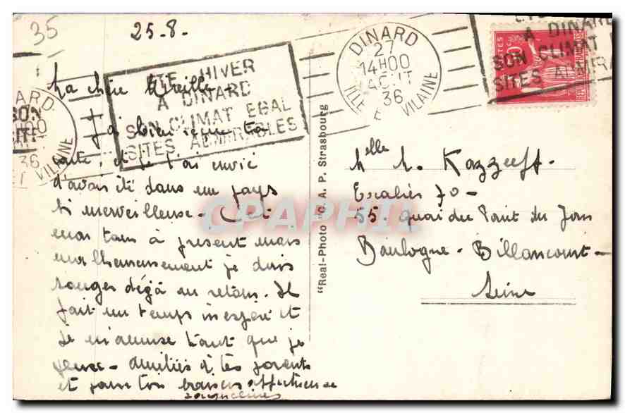 Dinard — La Promenade des Alliées et la Pointe du Moutinet — A.P. Strasbourg — Rückseite