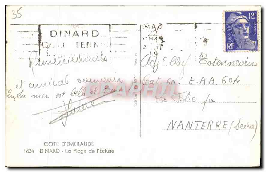 CPA Cote d'Emeraude Dinard La Plage de l'Ecluse  — Rückseite