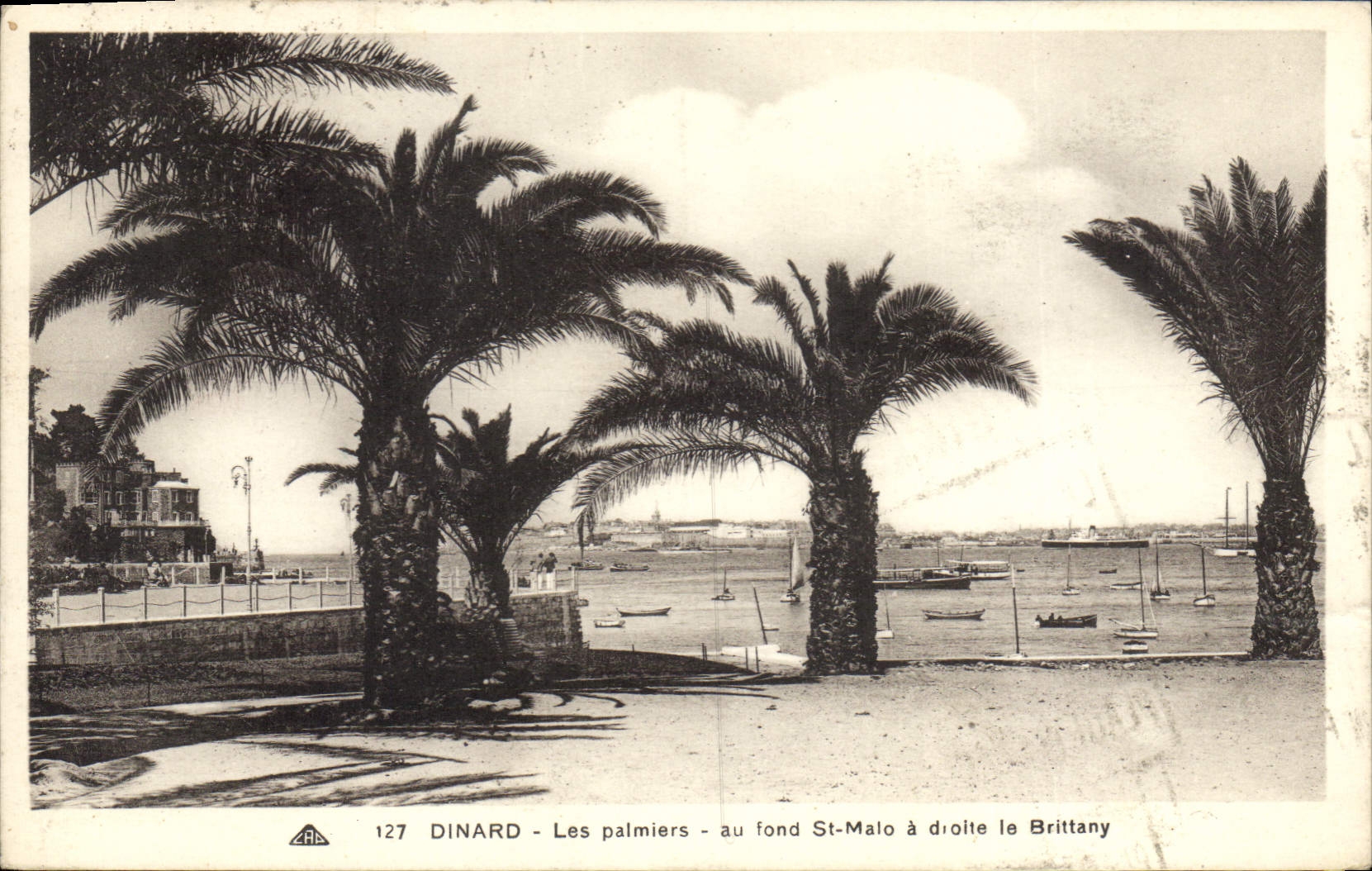 Dinard - Les palmiers - au fond St-Malo à droite le Brittany