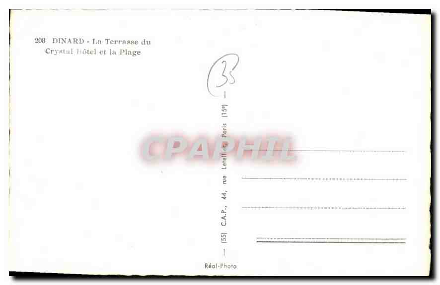 Dinard - La Terrasse du Crystal Hôtel et la Plage — Réal-Photo, n° 208 — Verso