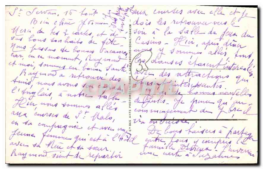 Dinard - Le Bric à Brac et l'Embarcadère des Vedettes Vertes — n° 113 — éditeur A. Des Ants Photocœuries — Rückseite