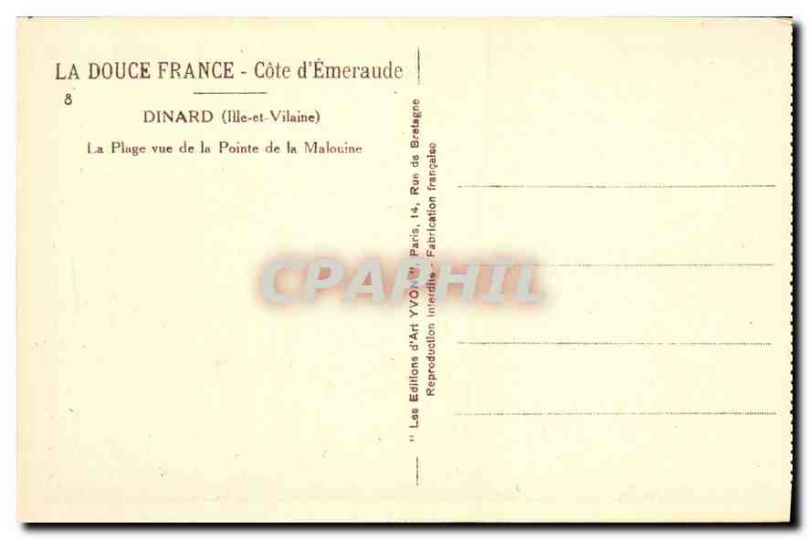 CPA La Douce France Cote d'Emeraude Dinard La Plage vue de la Pointe de la Malouine  — Rückseite