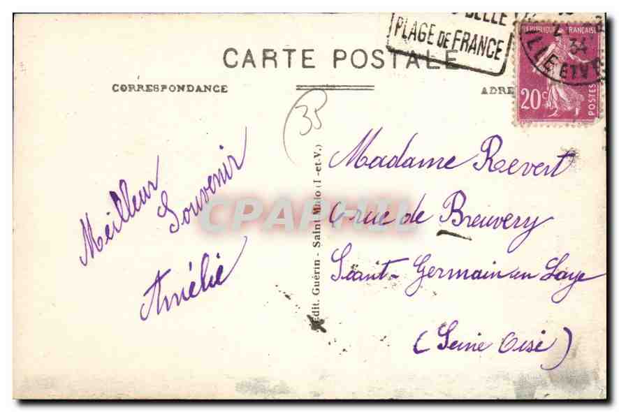 CPA Cote d'Emeraude Emerald Coast Dinard La Plage  — Rückseite