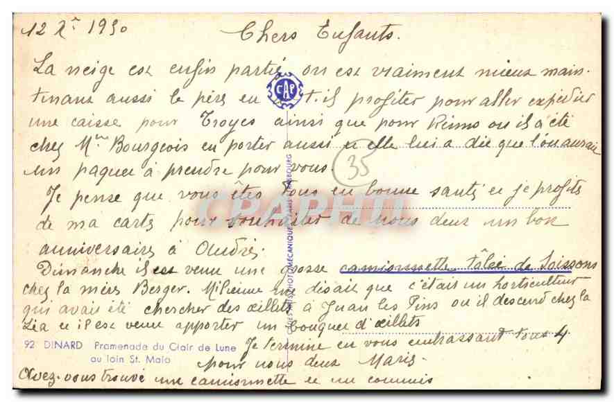 CPA Dinard Promenade du Clair de Lune au loin St Malo — Rückseite