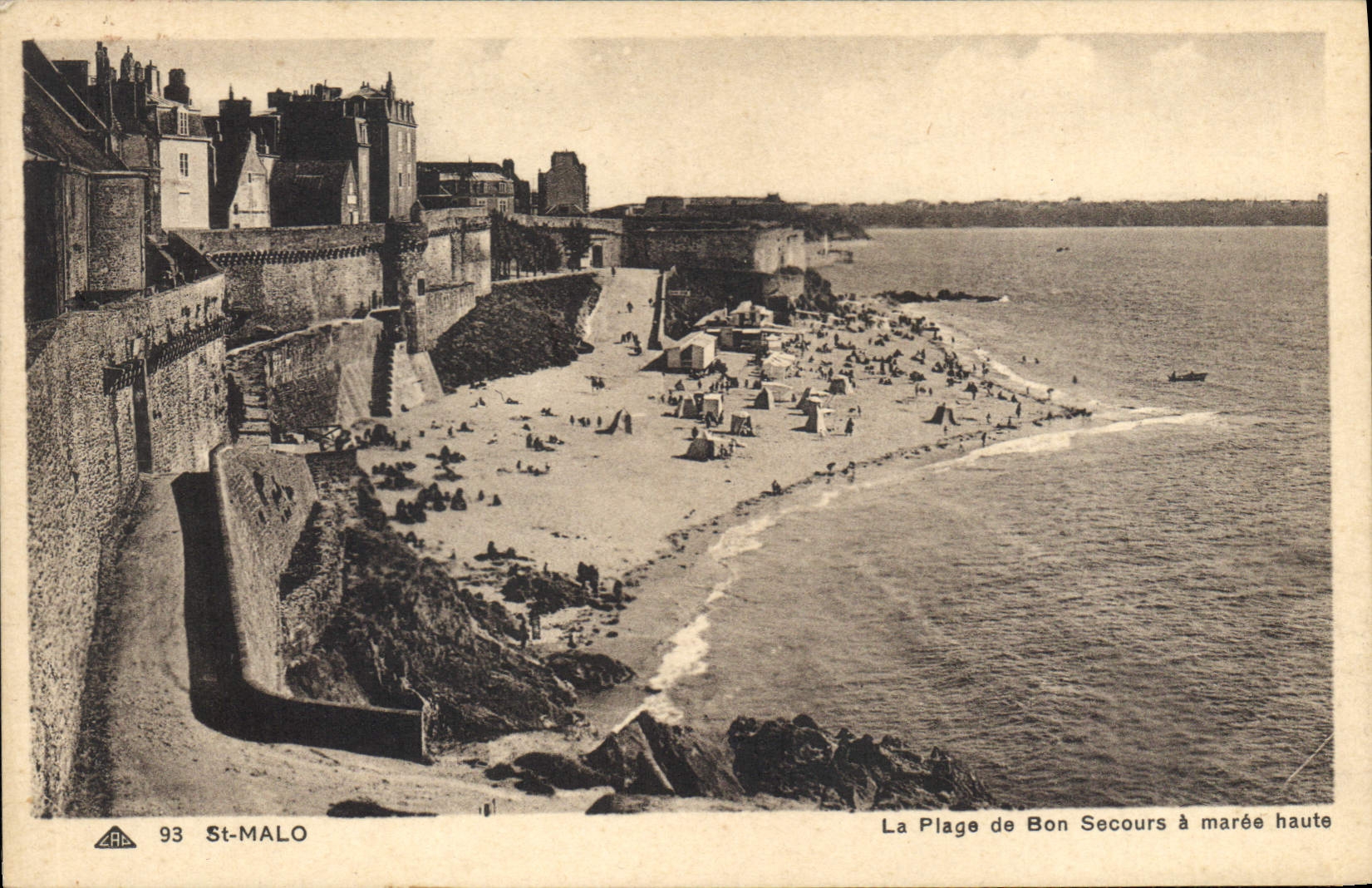 St-Malo — La Plage de Bon Secours à marée haute — Éditeur A.R.E. n° 93