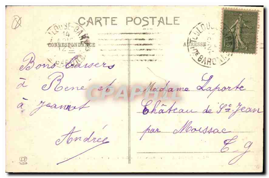 Toulouse - Les Bords de la Garonne et Pont Saint-Michel — Éditeur : Lacombe Frères, n° 158 — Verso