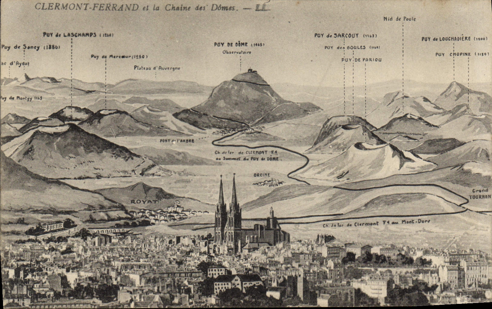 CPA Clermont Ferrand et la Chaine des Domes 