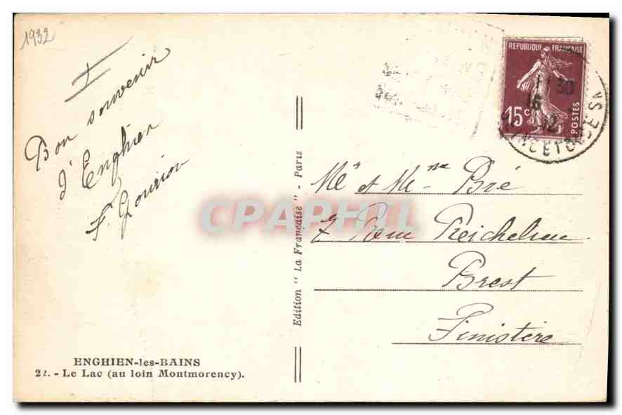 CPA Enghien les Bains Le Lac  — Verso