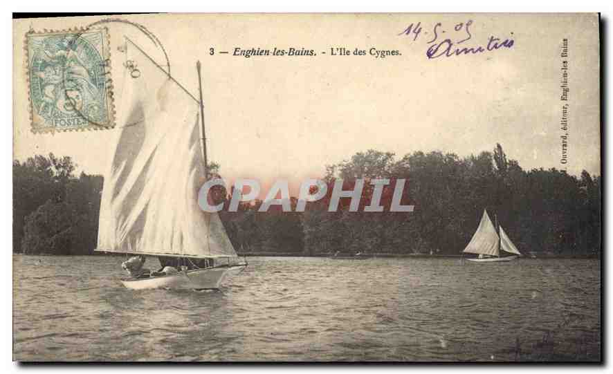 CPA Enghien les Bains L'Ile des Cygnes Bateaux