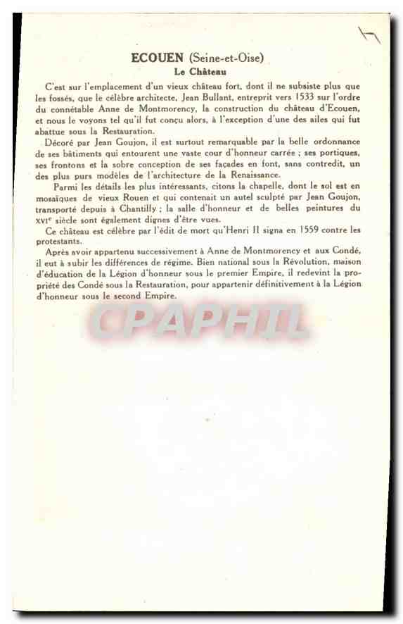 CPA Ecouen S et O Le Chateau  — Rückseite