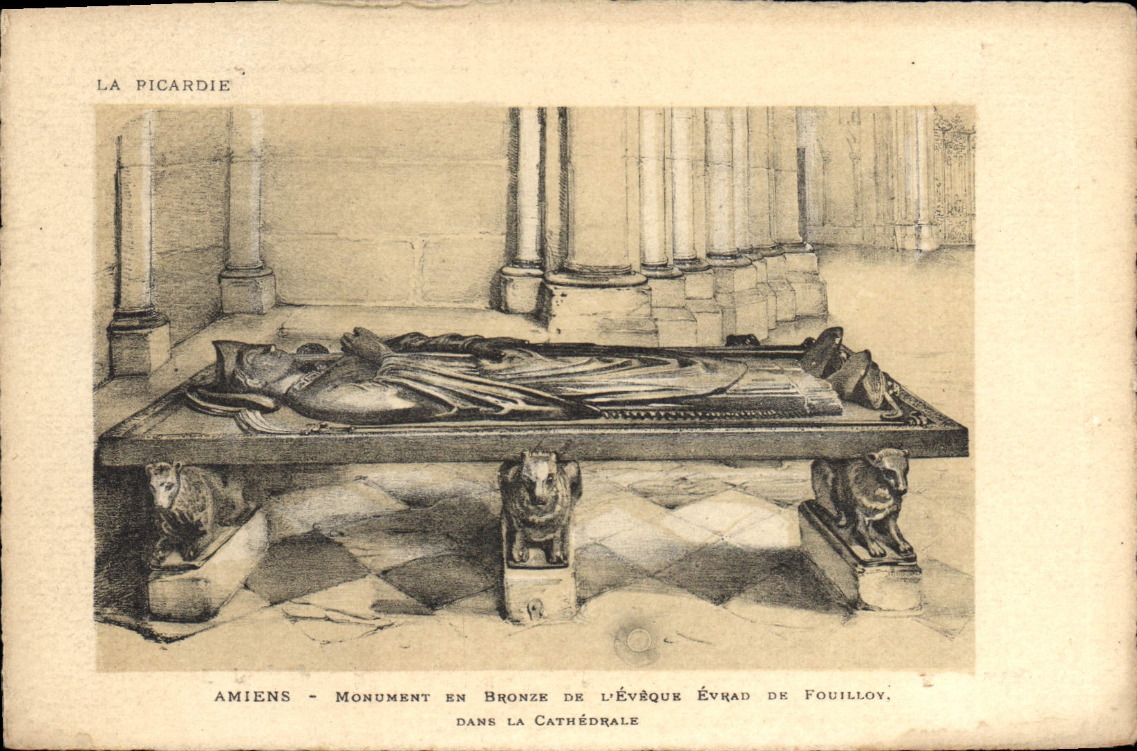 CPA La Picardie Amiens monument en Bronze de l'Eveque Evrad de Fouilloy dans la cathedrale 