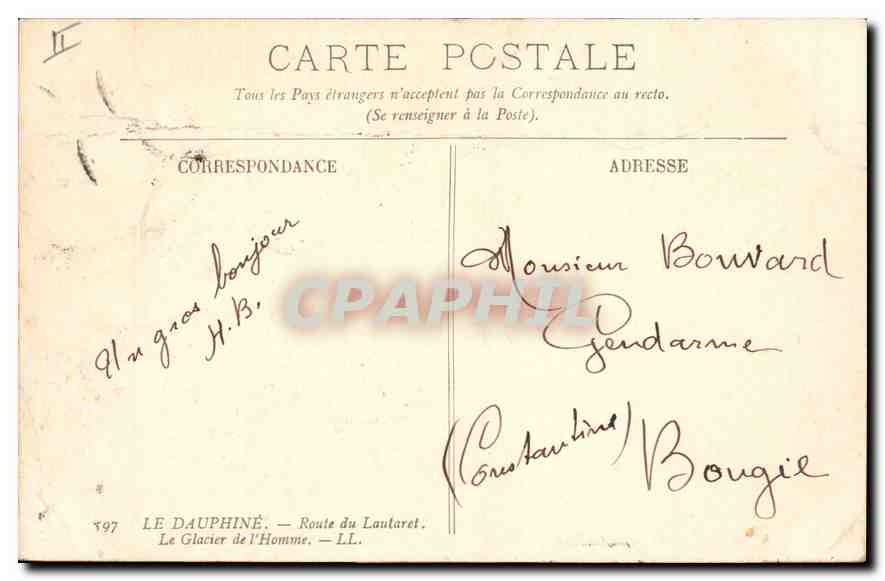 CPA Le Dauphine Route du Lautaret le Glacier de l'Homme  — Verso