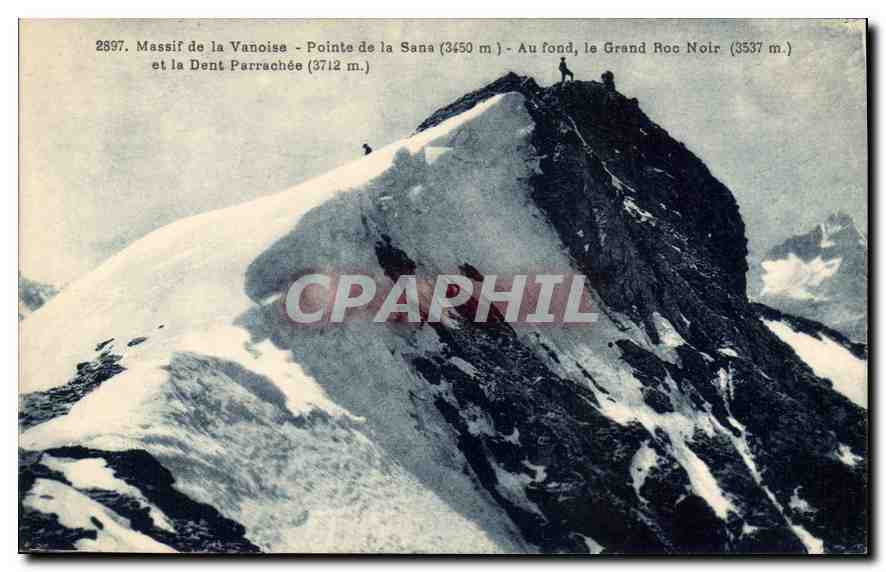 Massif de la Vanoise — Pointe de la Sana (3450 m) — Au fond, le Grand Roc Noir (3537 m) et la Dent Parrachée (3712 m) — n° 2897