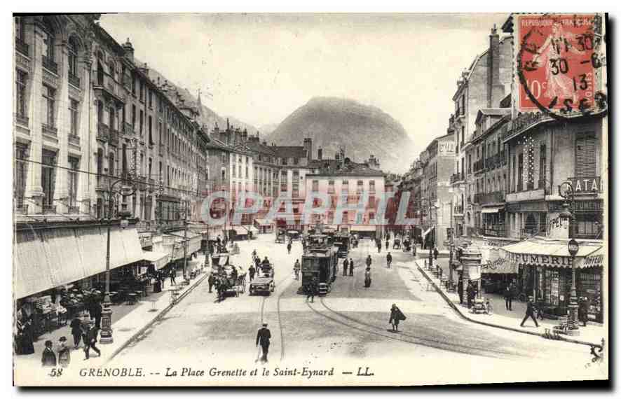 CPA Grenoble la place Grenette et le Saint Eynard Tramway