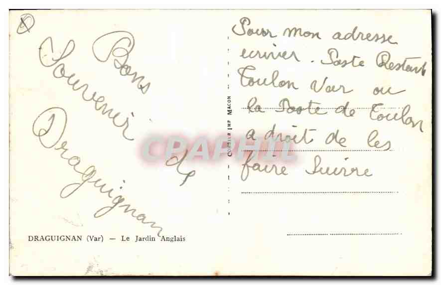 CPA Draguignan Var le jardin Anglais  — Rückseite