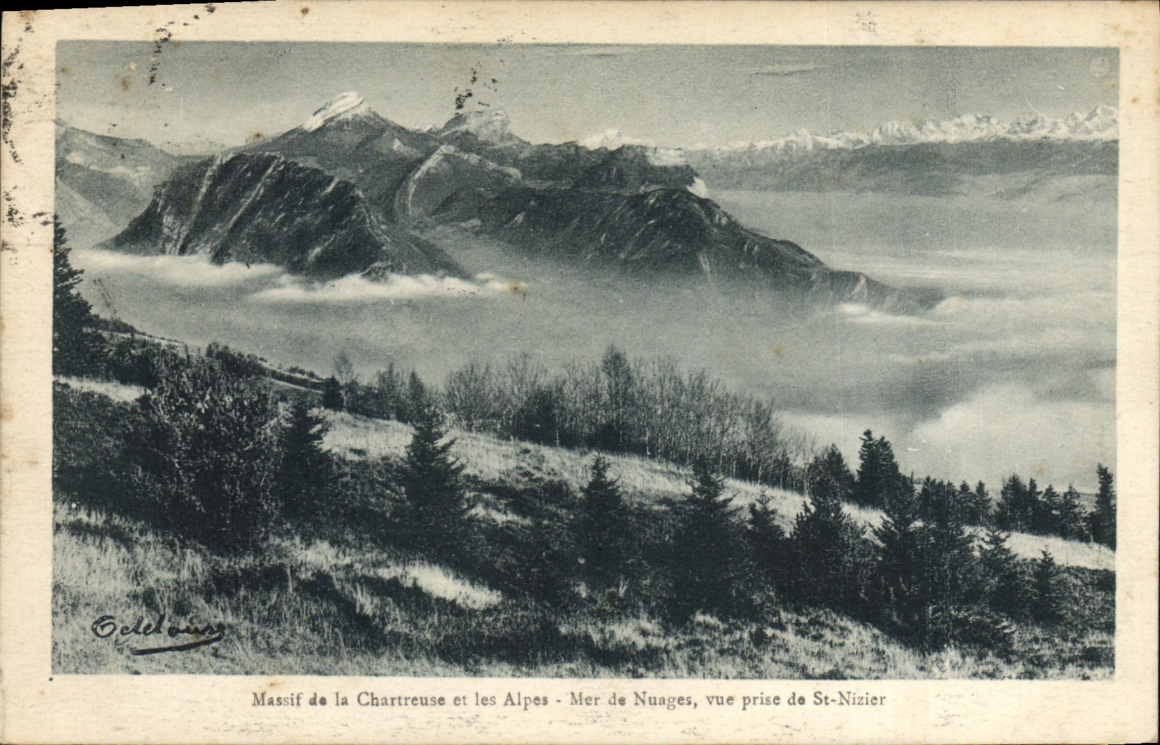 Massif de la Chartreuse und die Alpen - Meer der Wolken, Aufnahme von St-Nizier — Oceloïn