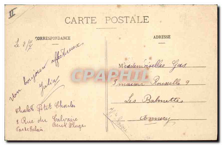 CPA Berck Plage le premier Bain de Mer  — Rückseite