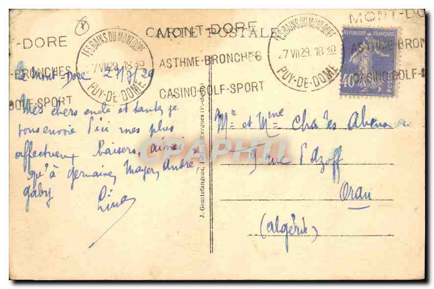 CPA Le Mont Dore Vallee d'Enfer et Aiguilles du Diable  — Verso