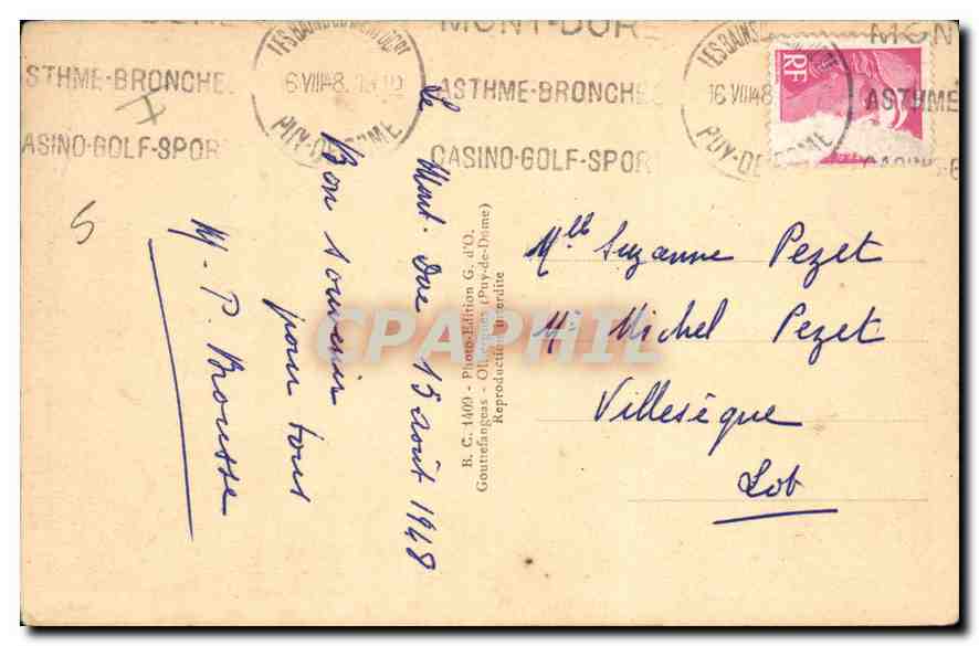 CPA L'Auvergne Le Mont Dore vue generale  — Verso