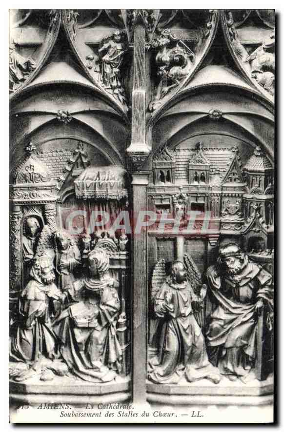 CPA Amiens la cathedrale Soubassement des Stalles du Choeur 