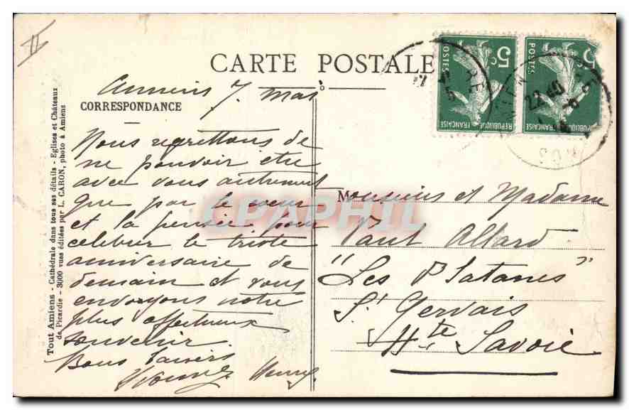 CPA Le Vieil Amiens pont Piperesse  — Rückseite