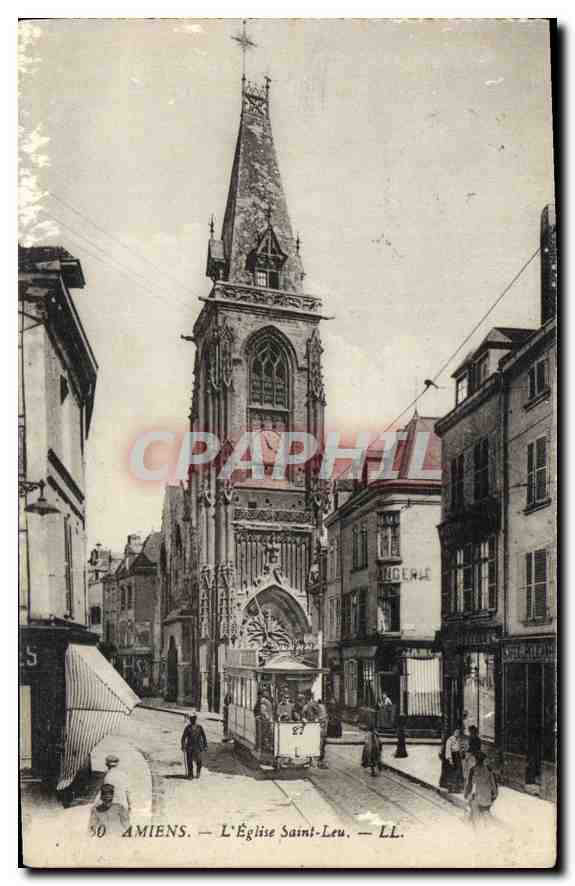 CPA Amiens L'Eglise Saint Leu Tramway